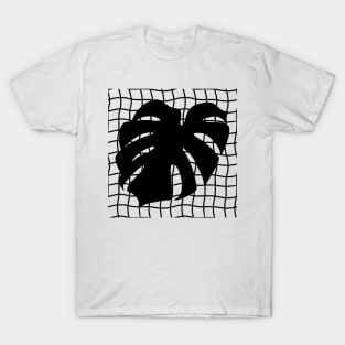 Monstera Deliciosa Leaf on Grid - Black on black T-Shirt